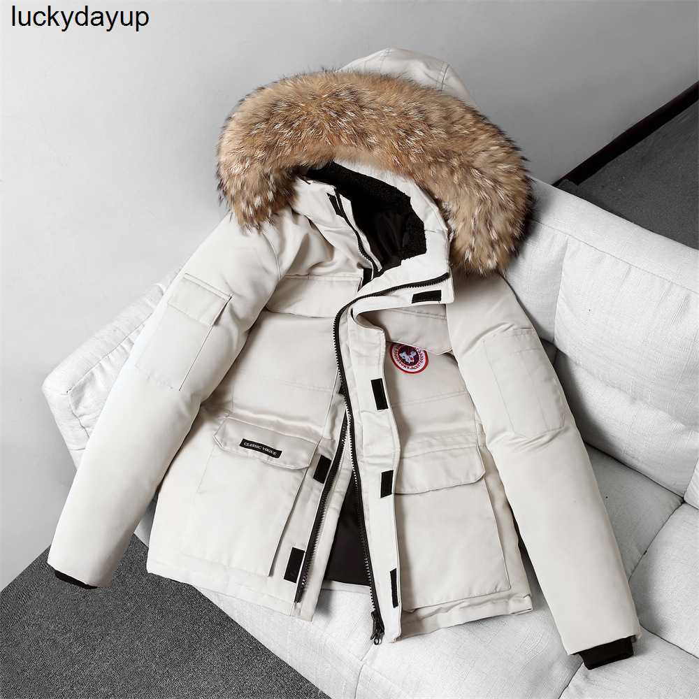 

new Men' Down designer fashion Canada couple outdoor down jacket men wool collar thickened goose Streetwear coat, -rice white