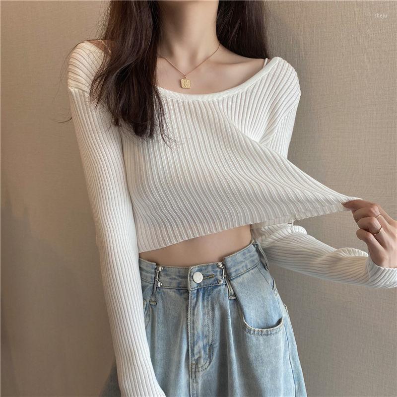

Women' Sweaters Woman Pullover Sexy Off-Shoulder Short Knitted Top Clothes Autumn Slim Fit High Waist Tight Women Femme Chandails, Green