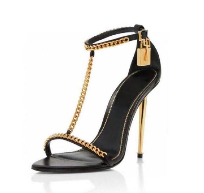 

Fashion women's sandals leather suede leather pointed thin belt metal chain lock buckle summer fashions evening dress party