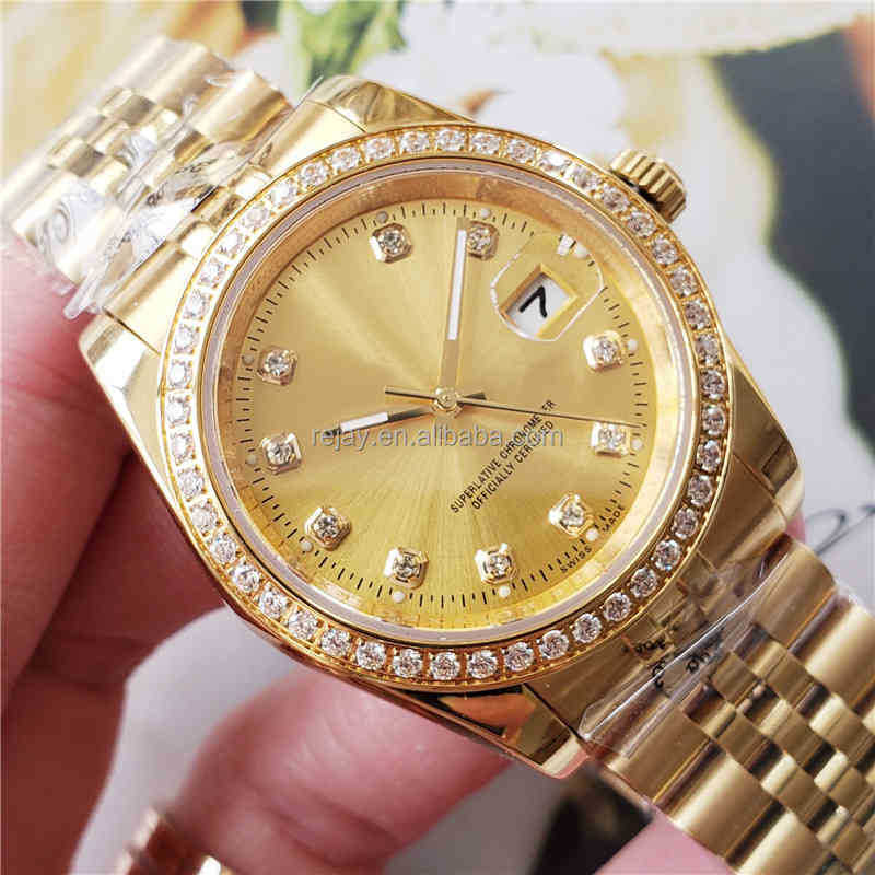 

3a Luxury Watch Luxus Uhr Gold Dial Markers Mens es Men Designer Mechanical Automatic Movement, Logo