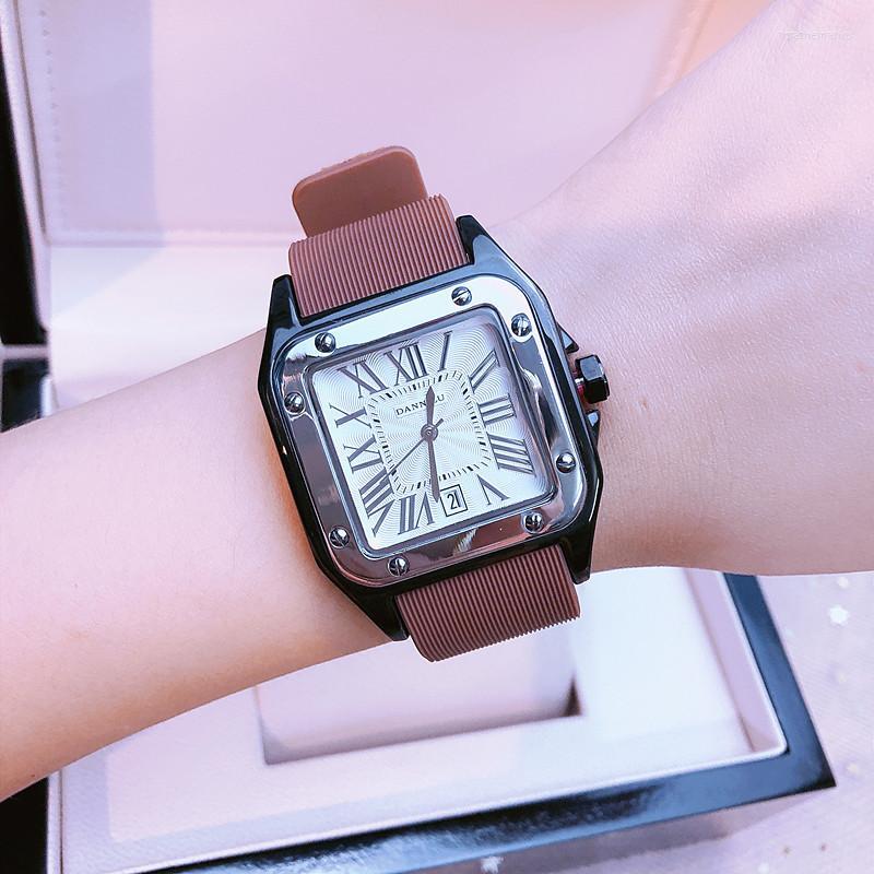 

Wristwatches Men's Watch Rubber Strap Business Calendar Square Dial Elegant Retro Fashion Roman Digital WaterproofWristwatches, Brown