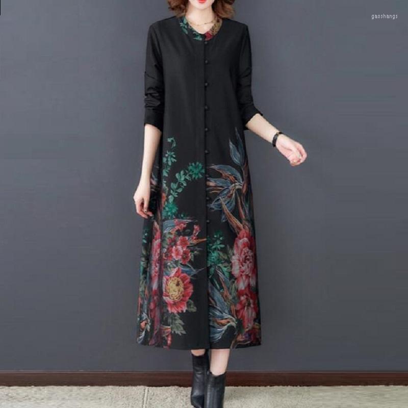 

Women's Trench Coats Coat Women 2022 Spring Autumn Vintage Print Plus Size Cardigan Long Chinese National Style Outerwear 5541 Women's