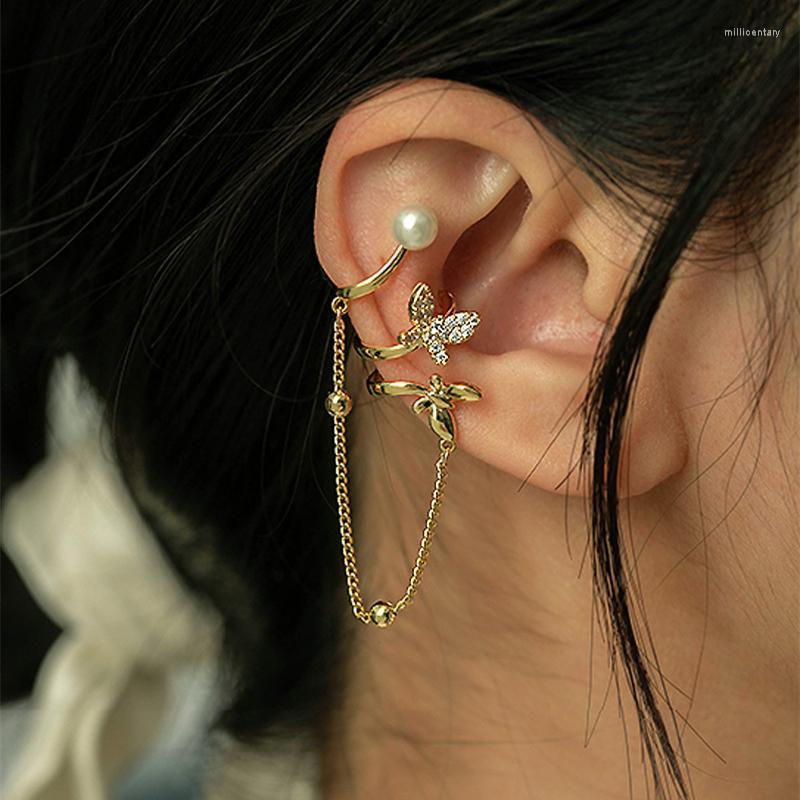 

Backs Earrings Vintage Pearl Butterfly Clips For Women Fashion Without Piercing Clip Cartilage Ear Cuffs Wedding Party Jewelry Gifts