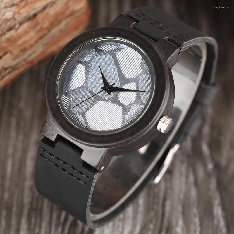 

Wristwatches Black Leather Band Wooden Watches For Women Silver Sequin Ebony Dial Ladies Wristwatch Simple Fashion Women's Watch Clock, Watch 02