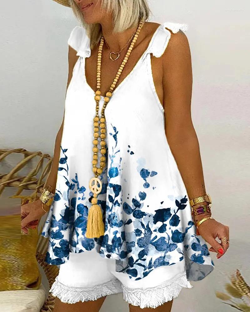 

Women' Tracksuits Two Pieces Sets Womens Outifits Sleeveless V-Neck Flowy Casual Top Shorts Set