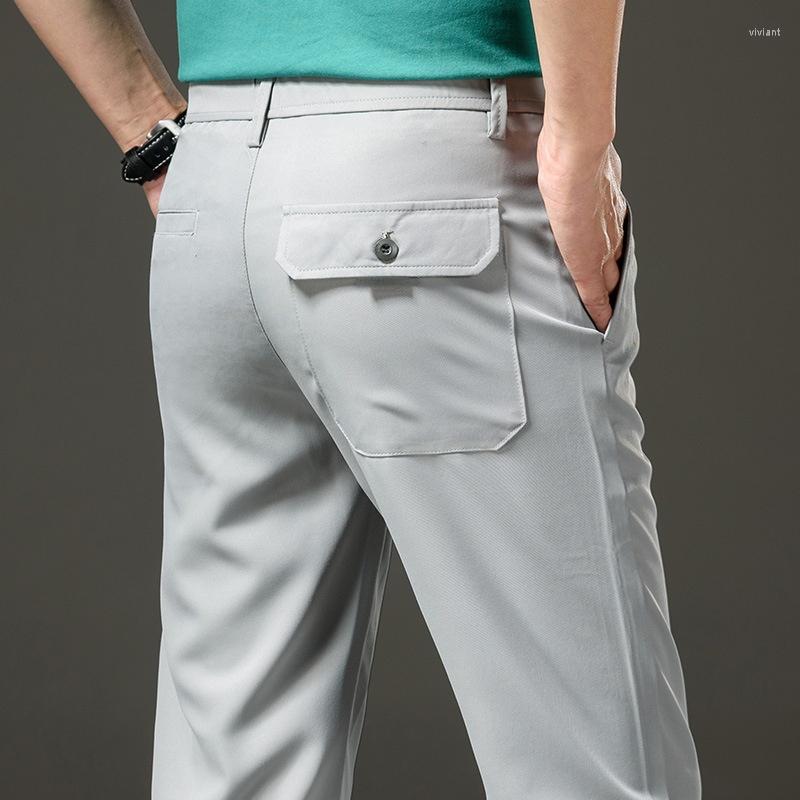 

Men's Pants 2022 Spring Summer Men's Beige Straight Casual Fashion Elastic Waist Small Grey Trousers Male Brand Clothing, Gray