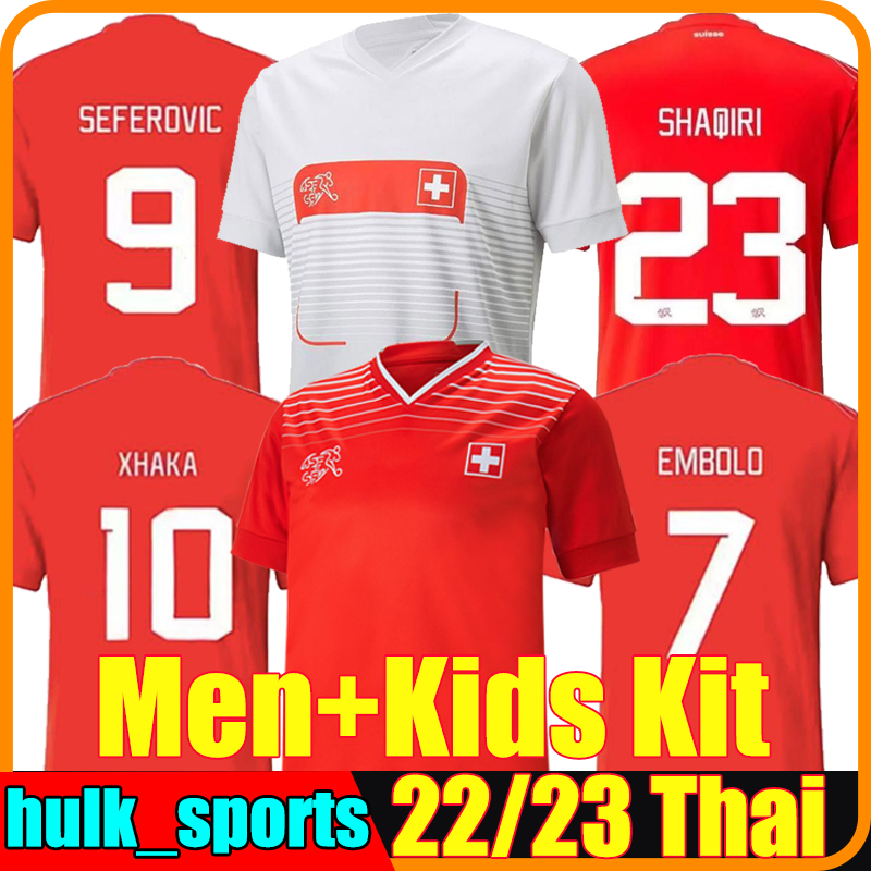 

2022 Switzerland World Cup Soccer Jerseys AKANJI SHAQIRI EMBOLO SEFEROVIC Maillots de football 22/23 XHAHA BEHRAMI RODRIGUEZ ZAKARIA ELVEDI FREULER men kids kit, Ruishi 2022 home kids
