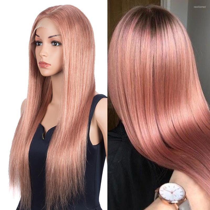 

Trueme Pink 4x4 Lace Closure Wig Pre Plucked With Baby Hair Brazilian Rose Glod Straight Front Human Wigs For Women, Picture shown