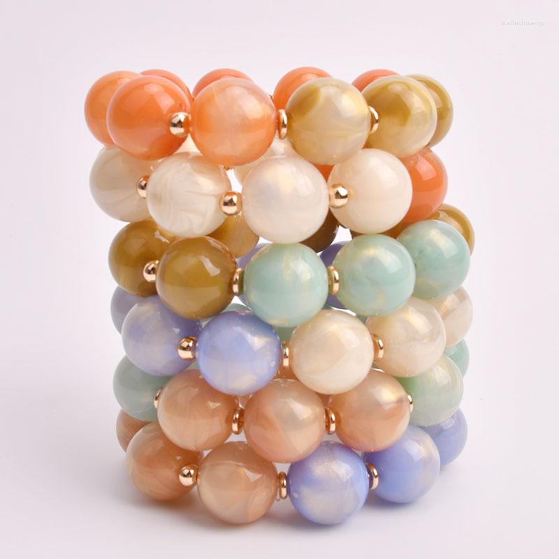 

Bangle Double Color Acrylic Beaded Charm Bracelet For Men Women Copper Bead Gold Crystal Elastic Bracelets Jewelry Gifts
