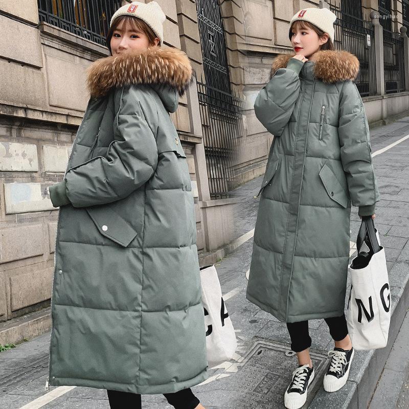 

Women' Trench Coats 2022 Winter Down Cotton-padded Jacket Female Port Wind Korean Version Of Big Fur Collar Long Cotton Coat College Loose, Black