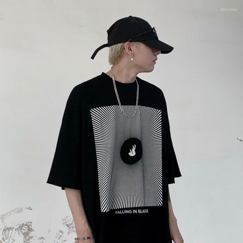 

Men's T Shirts Designer Falling Into The Abyss Theme Printing Made Old Washed Short-sleeved T-shirt Men Oversize Tide Brand Retro Shirt, Black