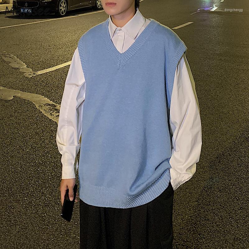 

Men's Vests Sweater Vest Men Solid Loose Casual Cozy Trendy V-neck Simple College Harajuku Streetwear Knitwear Classic Japanese, Black