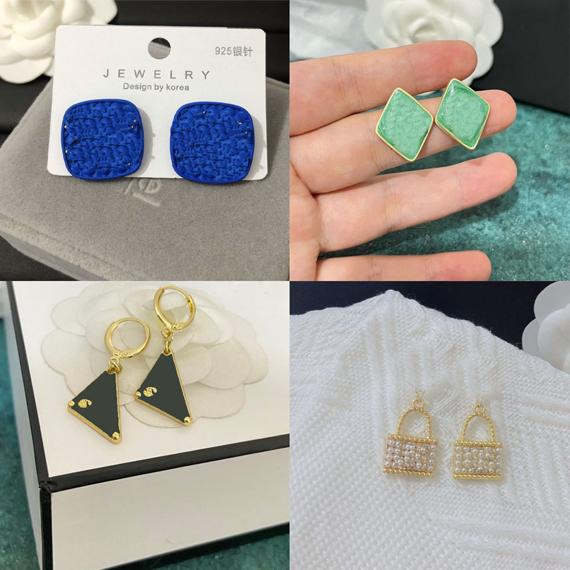 

23ss 20color Mixed 18K Gold Plated Letters Stud 925 Silver Classic Double Letter Stud Long Earrings Pearl Rhinestone Jewelry Accessories