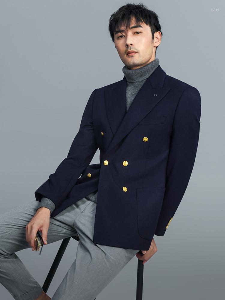 

Women's Suits Men Thicken Blazer Wool 2022 Autumn Double Breasted Deep Blue Slim Fit Leisure Style Man Fashion Clothing Plus Size 58