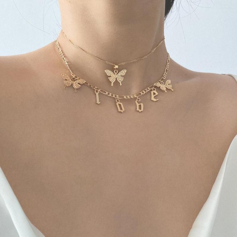 

Choker 2022 Butterfly Love Letter Necklace Multi-layer Chains Necklaces For Women Girls Fashion Summer Jewelry Gifts