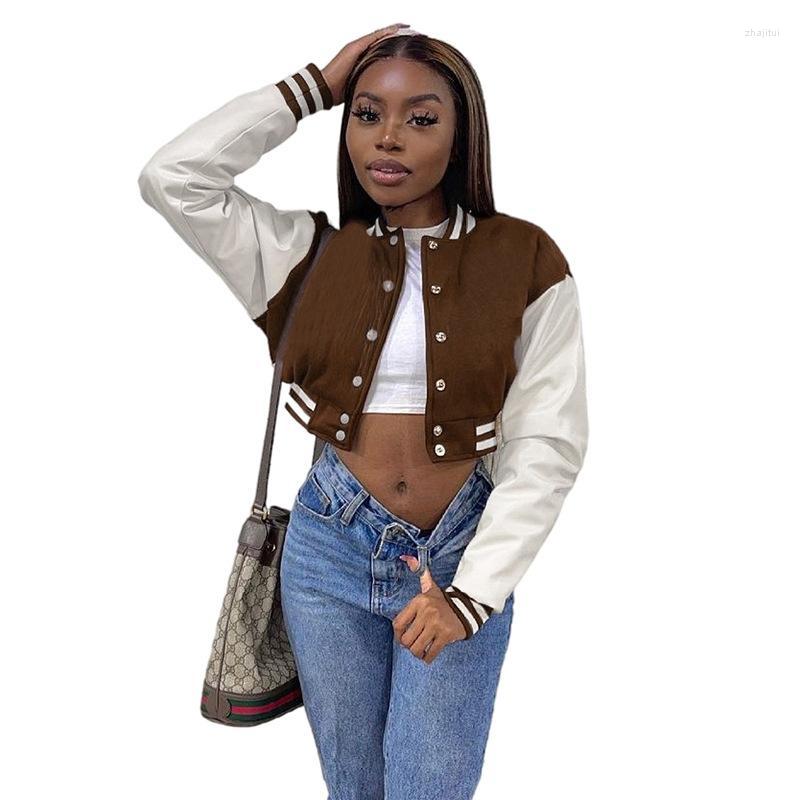 

Women' Jackets Women' Fall Winter Women Clothes Varsity Jacket Long Sleeve Cropped Baseball Bomber Coats Y2k Streetwear Fashion, Black