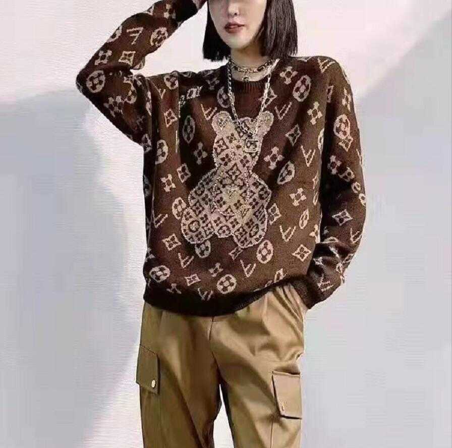 

Womens Sweaters Casual Knit Dress Contrast Color Long Sleeve Autumn Fashion Wear Letter Pattern lady tops classic ladies collar, Brown