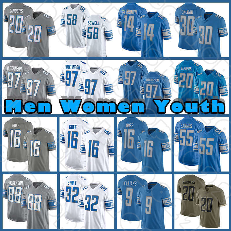 

Aidan Hutchinson Football Amon-Ra St. Brown Jerseys Jared Goff D'Andre Swift Barry Sanders Detroits T.J. Hockenson Lions Jameson Williams Penei Sewell Derrick Barnes, Custom women (x s)