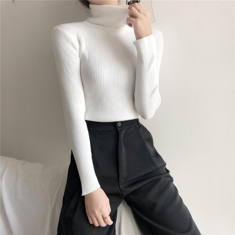 

Women's Sweaters Autumn Winter Sweater Women Turtleneck Knit Pullovers Korean Fashion Elastic Solid Slim Bottoming Knitted Top, Green