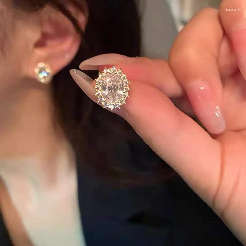 

Stud Earrings Delicate Rhinestone 2022 Women's Round Korean Fashion Wedding Engagement Jewelry Gift