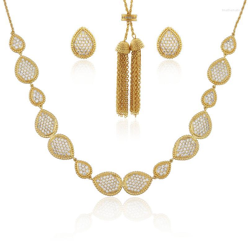 

Necklace Earrings Set & Classic Drop Connection Shape With Jewelry Dubai Women's Anniversary Party GiftEarrings, Picture shown