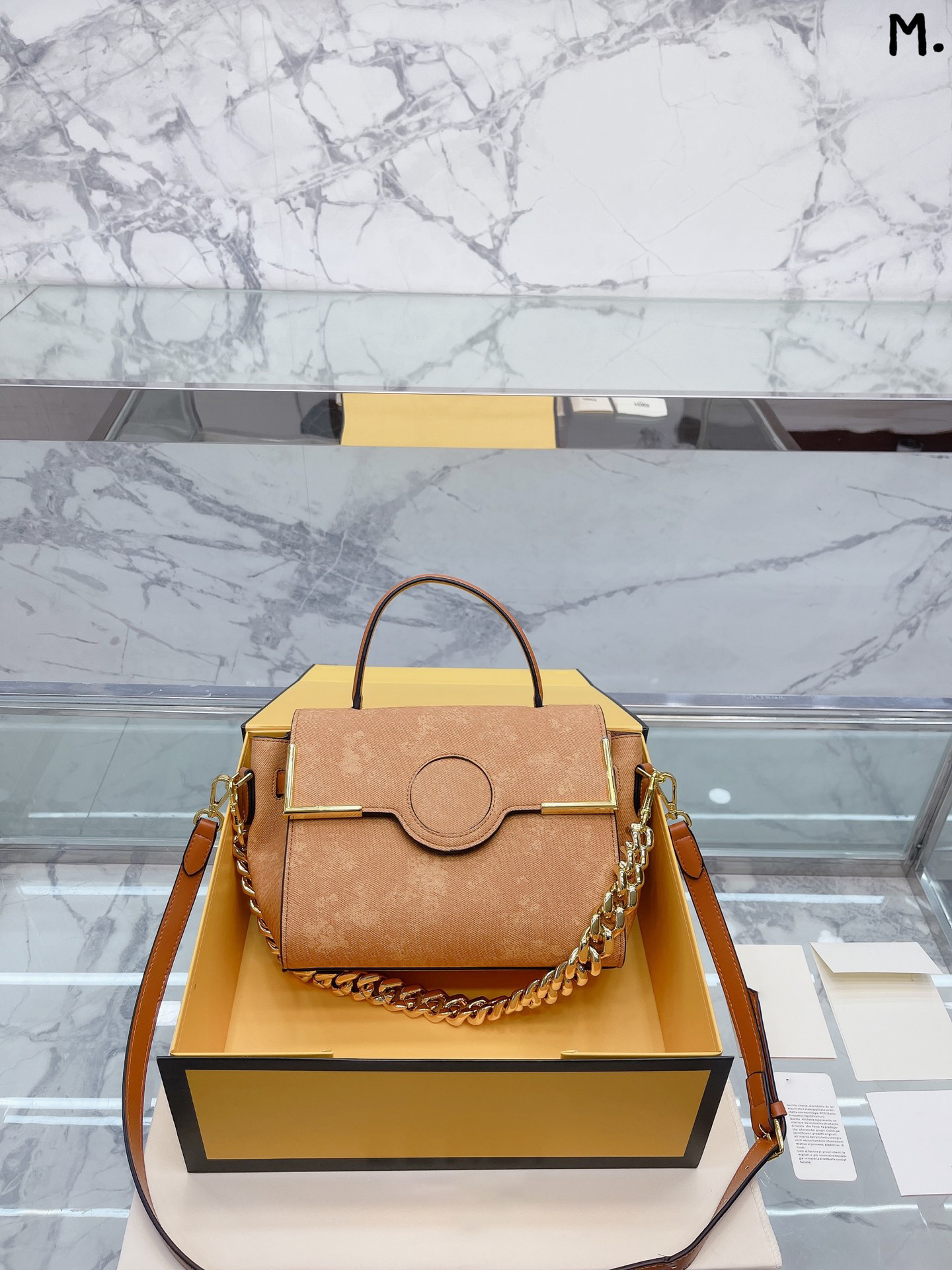 

Shoulder bag Luxury tote purse Brand handbag message bags cluth classic Genuine Leather Crossbody Original Lambskin 5A Cluth Gold Chain 25CM Women's Fashion Brown, Box