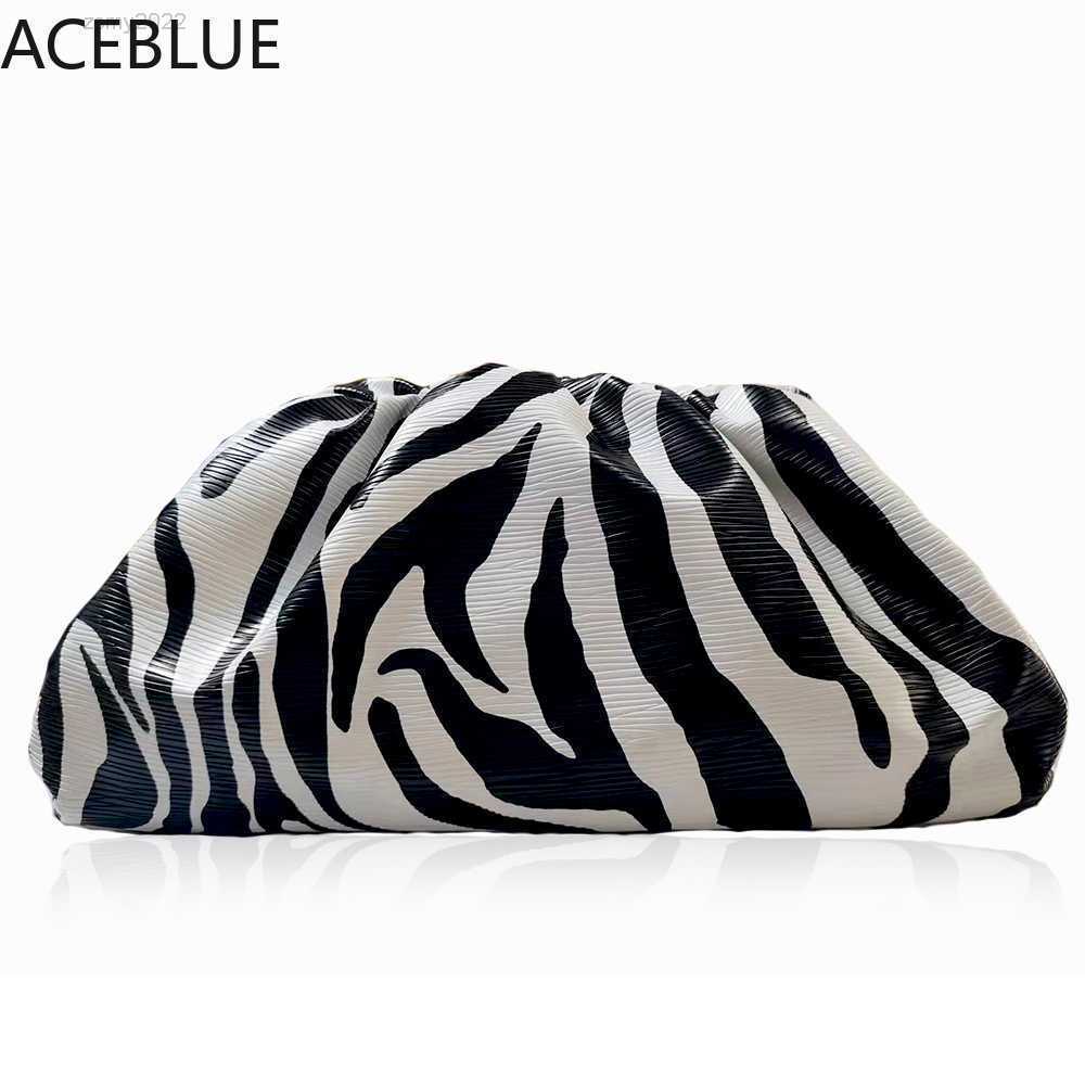 

ACEBLUE 2022 Fashion Day Clutch Dumpling Bag Zebra Holographic Cloud Bag Clip Purse Bag Women Pleated Pouch Totes Handbag, Zebra big