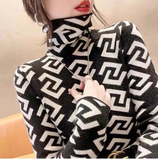 

Women's Sweaters Designer Korean Fashion Luxury Printed Turtleneck puff Dress T Shirt for Casual Feminine Clothes, 07