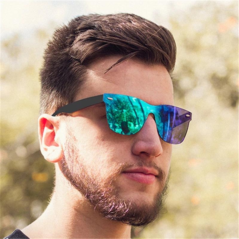 

Sunglasses Fashion Women 2022 Trends One-piece Glasses Brand Designer Anti-reflective Mirror Eyewear Rimless Men Sunglass UV400