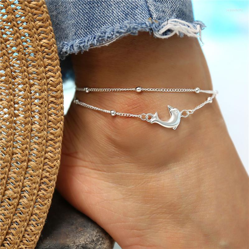 

Anklets LETAPI Fashion Trend Accessories Boho Anklet Dolphin For Women Silver Color Beads Double Beach Gift