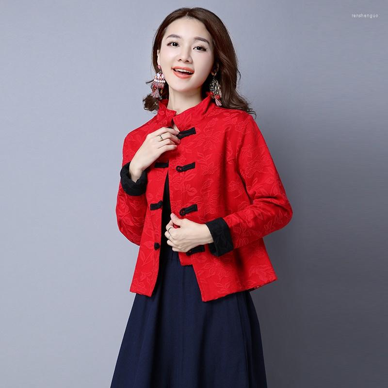 

Ethnic Clothing Year Chinese Style Women Hanfu Vintage Long Sleeve Cotton Linen Tang Suit Traditional China Fashion Tops KK4026
