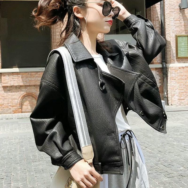 

Women' Leather Nice Autumn Winter Women Casual Loose Soft Faux Jackets Lady Hip Hop Boyfriend BF Free PU Batwing Sleeve Coat Streetwear, 1859 beige