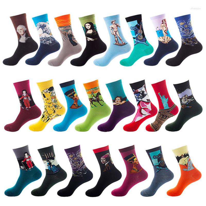 

Men's Socks RANMO Men Fashion Cotton Ankle Hiphop Sport Breathable Quick Dry Causal Happy Women Harajuku Oil Painting Tude, 20