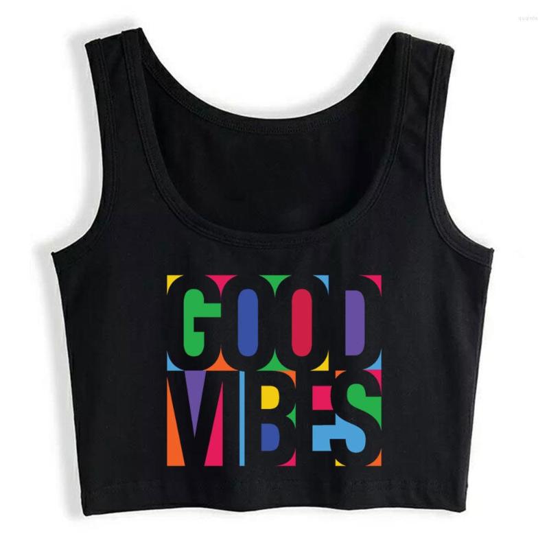 

Women' Tanks Crop Top Good Vibes Casual Harajuku Print Sexy Streetwear Womens Tops Blusas Mujer De Moda 2022 Verano Gym Tank Women, Black
