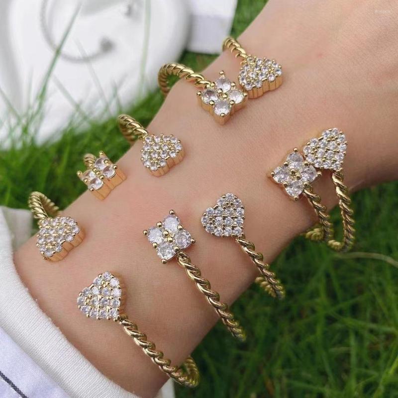 

Bangle 3PCS Cute Heart Square Gold Silver Color Adjustable Open Bracelet For Women Wedding On Hand