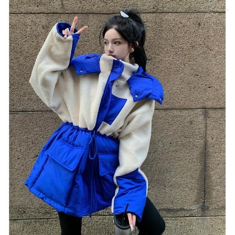 

Women's Trench Coats Korean Stitched Lamb Wool Cotton Jacket Women's Winter Thickened Medium Long Waist C434a, Picture color