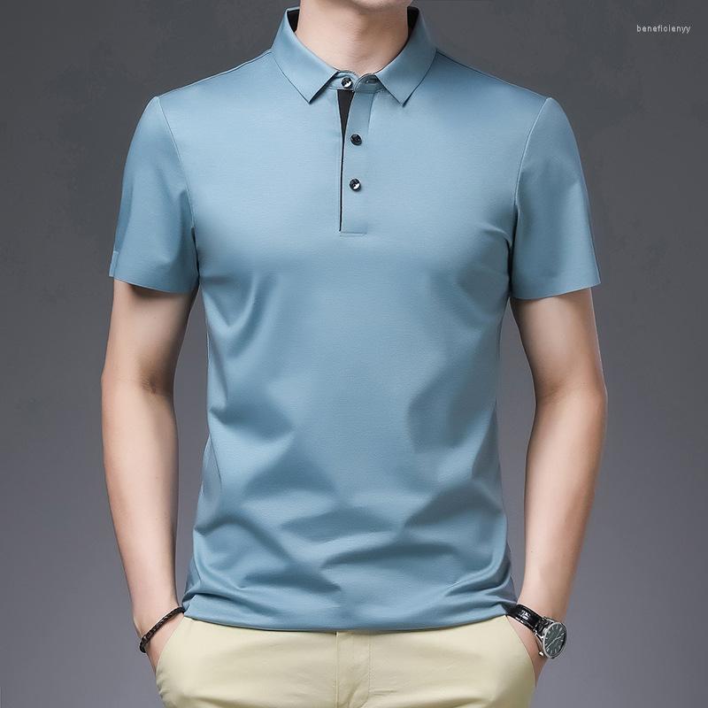 

Men's Polos High Quality Summer Men's Classic Solid Casual Short Sleeve Polo Shirt Breathable Soft Cotton Half Men, Black