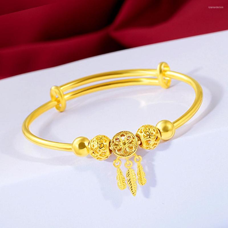 

Bangle Women's Push Pull Beads Bracelet 18k Yellow Gold Filled Classic Women Solid Jewelry Gift Size Adjust Dia 60mm