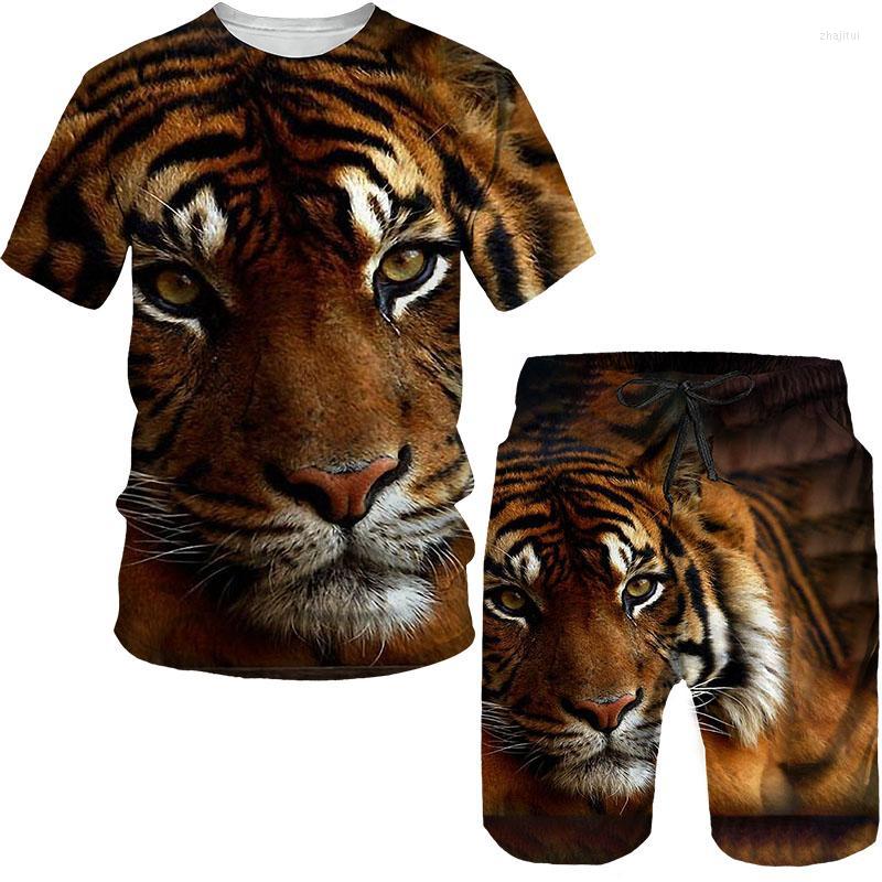 

Men's Tracksuits Men's 3D Printed Plus Size T-shirt Shorts Set For Men Tiger Retro Style Punk Tops Suit Novelty Cool O-Neck Harajuku