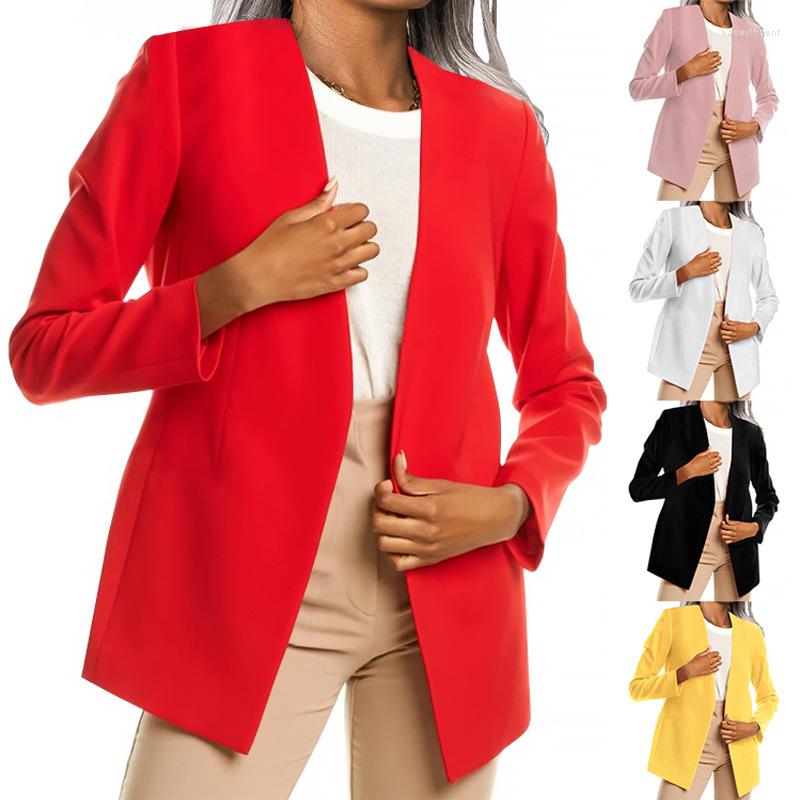

Women's Suits Women Solid Color Long Sleeve Blazer Suit Office Lady Lapel Open Stitch Cardigan Jackets, Black