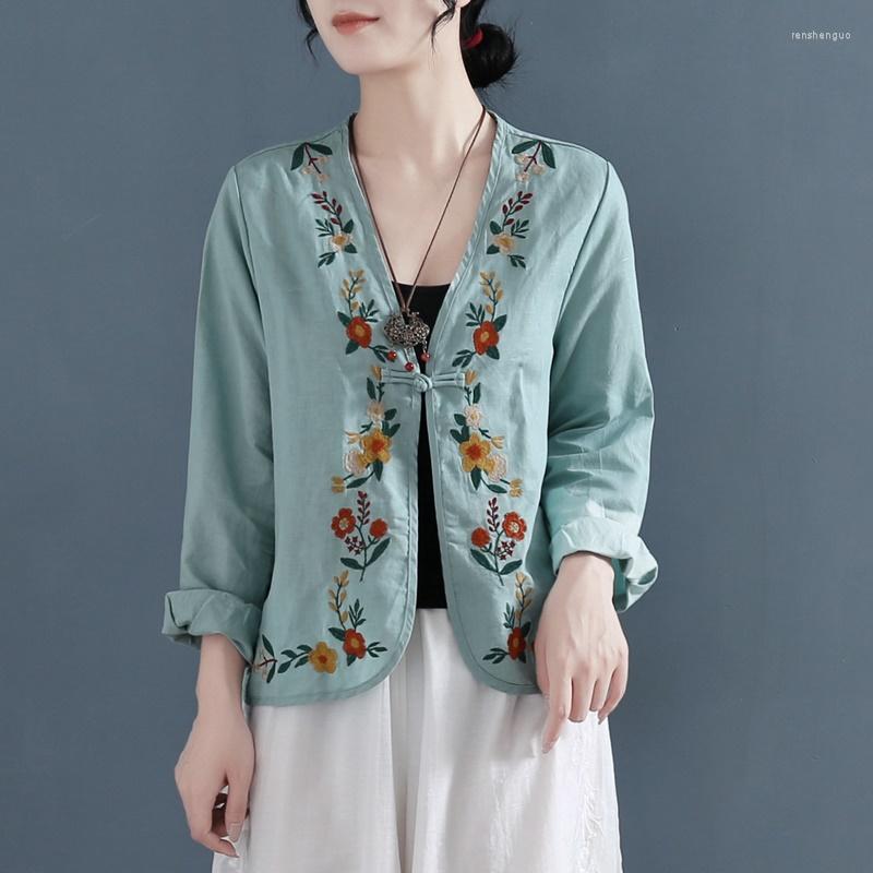 

Ethnic Clothing 2022 Spring Chinese Style Women Vintage Cotton Linen Shirts And Tops Long Sleeve Button Loose Blouses KK4381