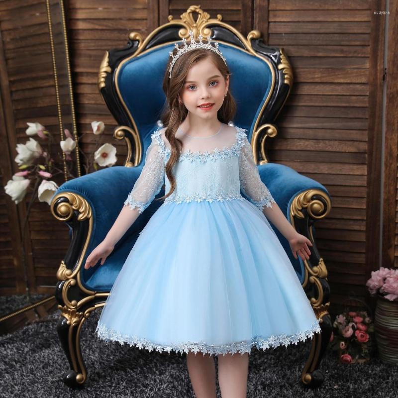 

Girl Dresses Beauty-Emily Lovely Flower For Children Princess Dress Wedding Lace Party Gowns Kids Middle Skirt, Blue