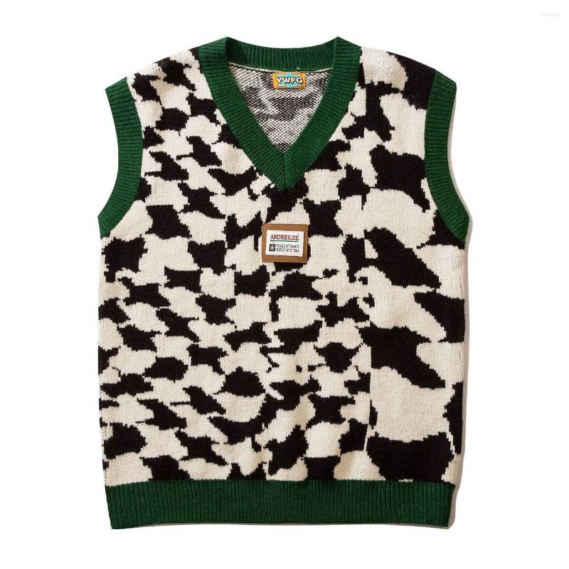 

Men' Vests HOUZHOU Checked Sweater Vest Plaid Men' Knitted Sleeveless Men Sweaters Retro V-neck Pullover Japanese Streetwear Autumn, Blue