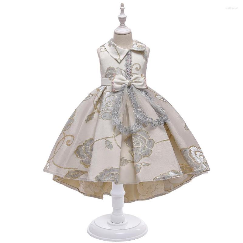 

Girl Dresses 2022 Children's Dress Embroidered Tuxedo Princess Bow Nail Beaded, Gray