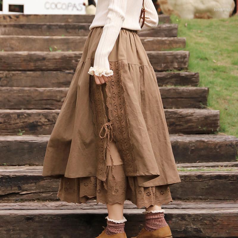 

Skirts Unique Layered Princess Kawaii Pleated Skirt Japanese Girl Lace Patchwork Boutique 2022 Spring Gothic, Beige