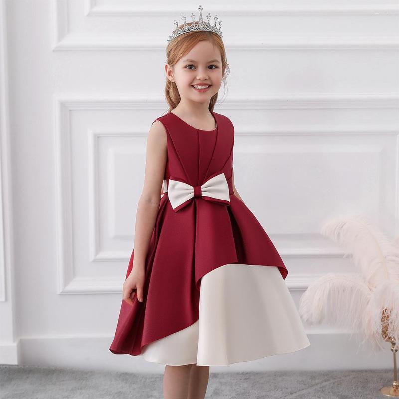 

Girl Dresses Girls Dress 2022 Sleeveless Bow Stitched Evening Piano Performance Flower Princess Skirt, Pink