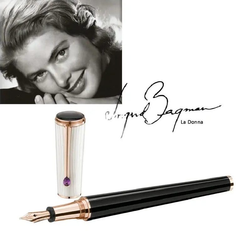 

Limited Edition Ingrid Bergman Signature Fountain Pen Black & White School Office Writing Ink Pens With Diamond Cap, As picture shows