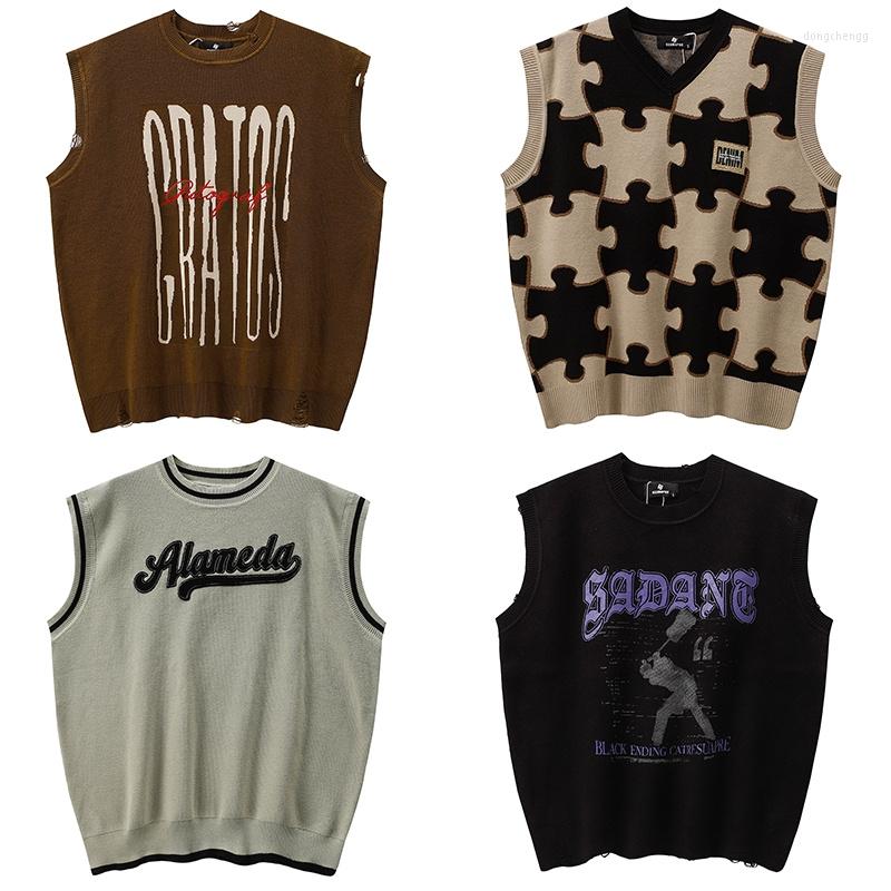 

Men's Vests Resuapre Sweater Autumn Winter Knit Men And Women Loose Versatile Sleeveless Perforated Vest