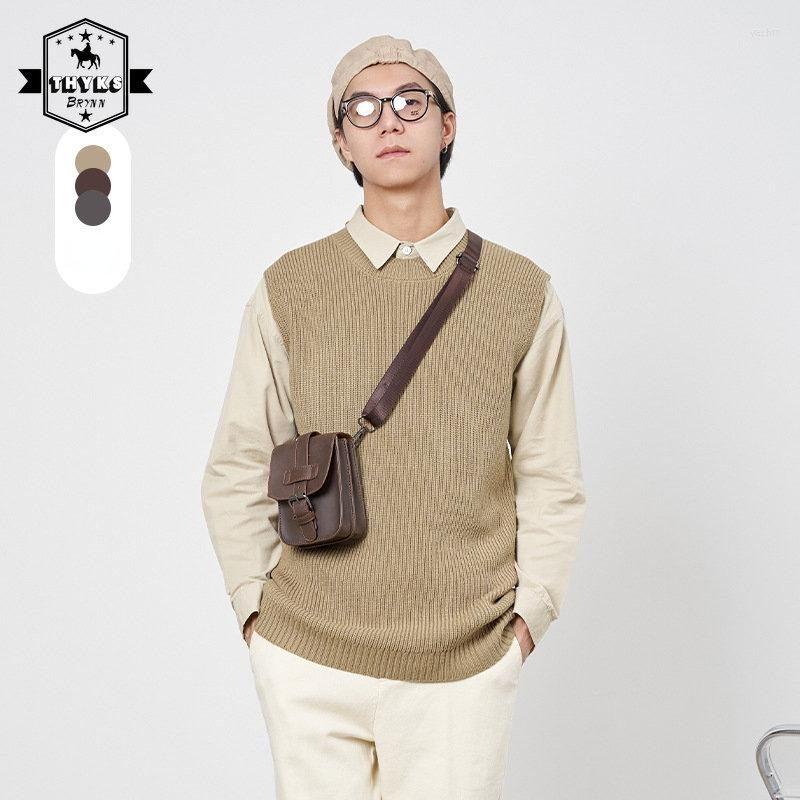 

Men's Vests Japanese O-Neck Sweater Vest Solid Simple Vintage Pullovers Causal Slim Knitted Couple Unisex Sweaters Autumnwinter Mens, Khaki