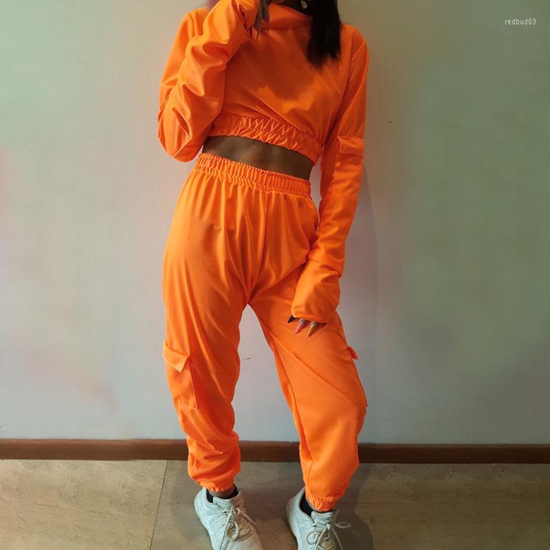 

Women' Two Piece Pants SET Crop Top Cargo Hoodies Sweat Suit Women Tracksuit Sweatshirt Stylish Harajuku High Waist Joggers Tunic Sporting, Orange